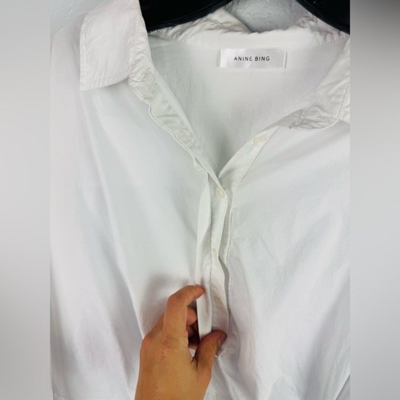 Anine Bing White Long Sleeve Button Down White T Shirt Front Twist Dress - Picture 6 of 11